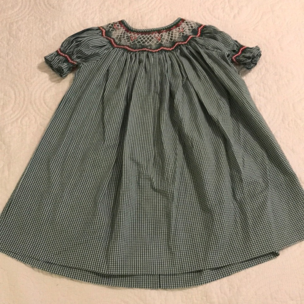 Smocked gingham checked Christmas dress 12 month